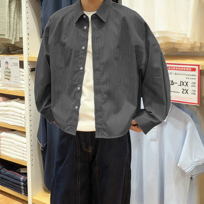 INCERUN Men Shirt Striped Lapel Long Sleeve Loose Casual Men Clothing Streetwear 2025 Korean Style Fashion Crop Tops Men