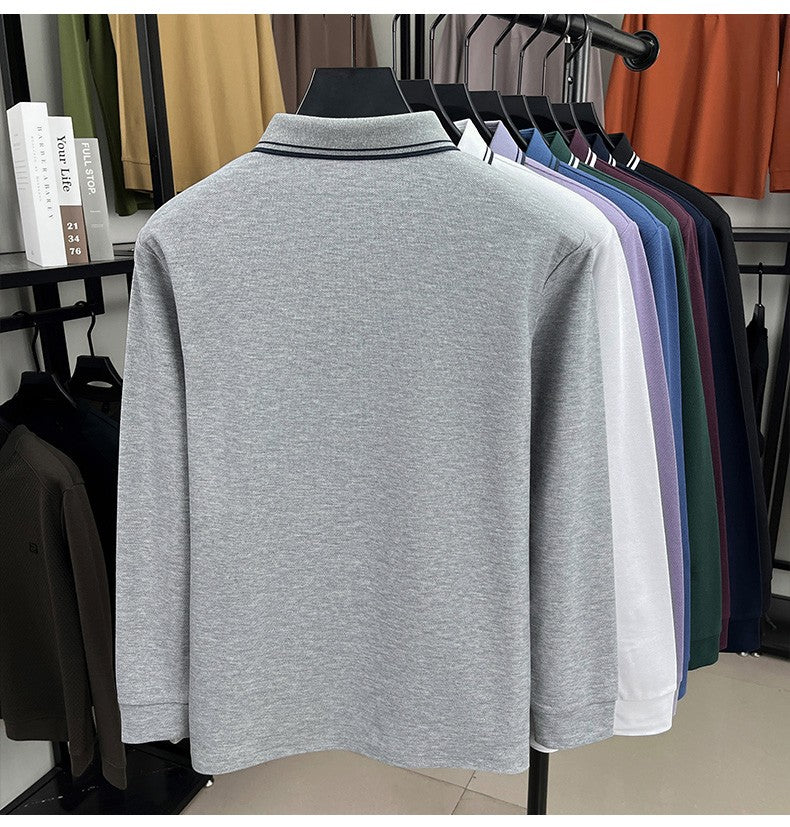 100% pure cotton high-quality brand men's long sleeve polo shirt autumn fashion striped original design golf top casual T-shirt