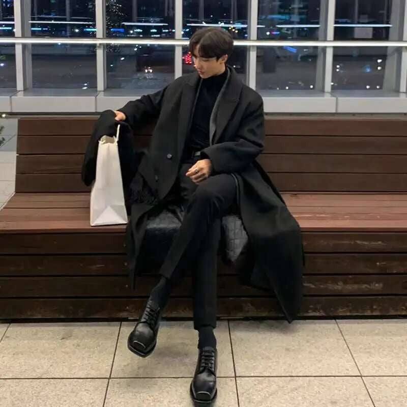 IEFB Korean Style Men's Fashion Tide Woolen Coat Single Breasted Overcoat 2025 Autumn New Stylish Trench Casual Loose Fit 9D1655