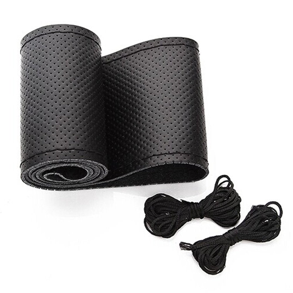 Universal microfiber leather car steering wheel cover stitching style fits steering wheel diameter up to 38cm