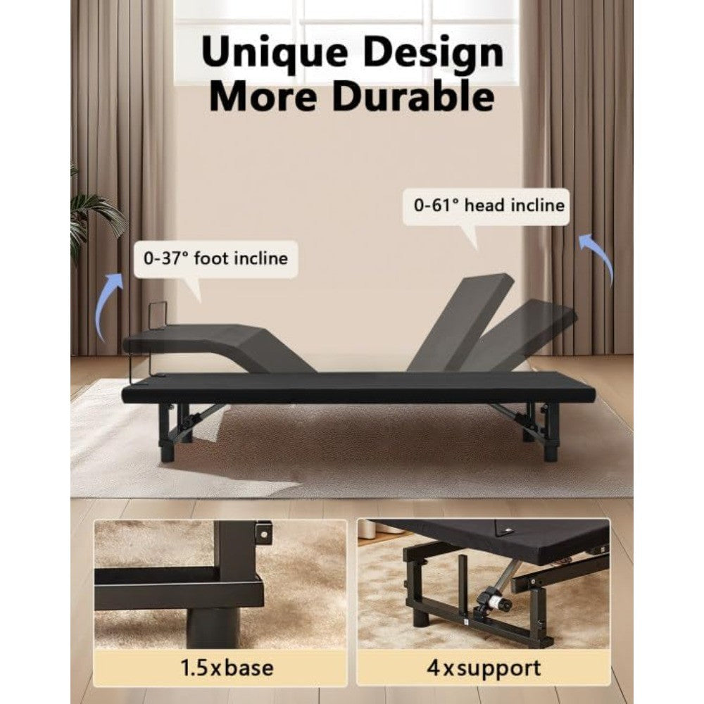 King Size Adjustable Bed Frame with Quiet Motor - Head & Foot Incline, Zero Gravity, Wireless Remote Control, Easy Installation