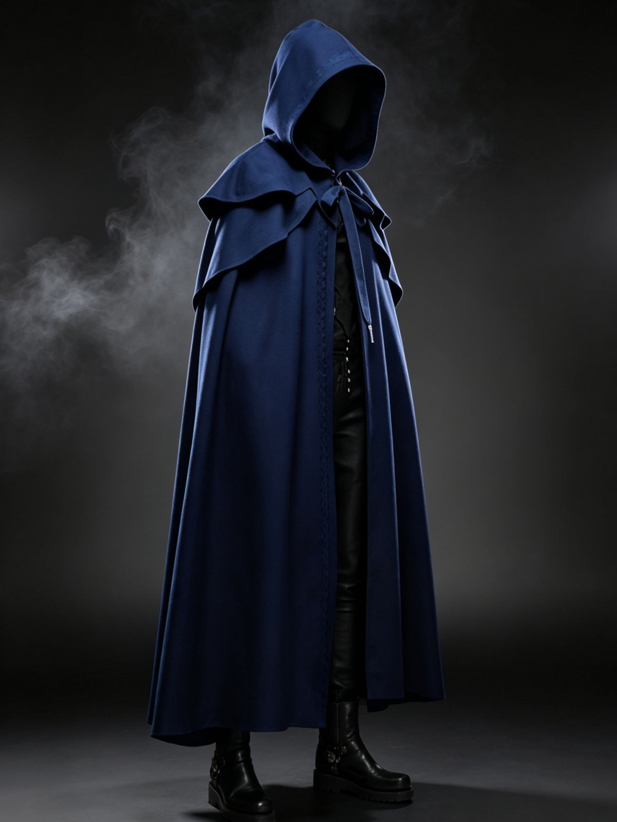 Medieval Vintage Hooded Long Cos Cloak, Dark Green Double Lapel Tie Cape, Unisex Ranger Hunter Wizard Role Play Costume, Retro Gothic Cosplay Coat for Halloween Stage Performance