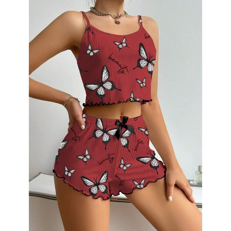 Casual Printed Pajamas For Women Two Pieces Sleepwear Women's Pajama Shorts Loungewear Sets Nightwear Female Home Suit Clothes