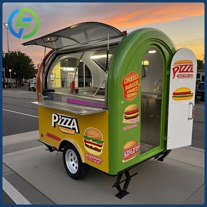 2025 Novo Design Carrinho Móvel de Venda de Café Redondo em Aço Inoxidável para Venda Trailer de Comida
