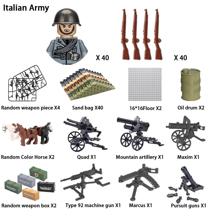 Brinquedos de blocos de montar para crianças: Modelos de Mini Armas de Exército Nacional de Guerra de Soldados de Infantaria da Segunda Guerra Mundial