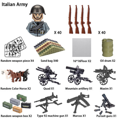 Brinquedos de blocos de montar para crianças: Modelos de Mini Armas de Exército Nacional de Guerra de Soldados de Infantaria da Segunda Guerra Mundial