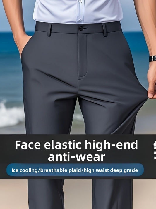 Casual Straight Leg Men's Pants Slim Fit Light Weight Tailored Westwear Summer Thin Blue Color Drapey Nine-Piece Suit Pants