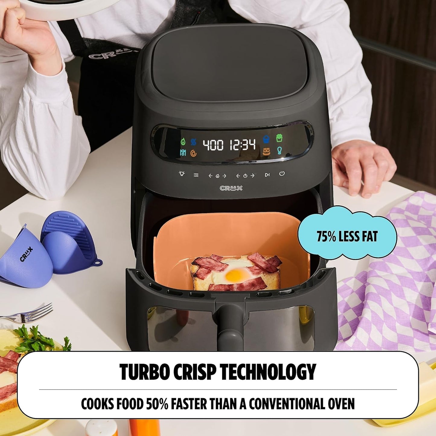 Fritadeira Digital 8 Litros com Tecnologia TurboCrisp, Controle de Temperatura por Tela Touch, Temporizador e Desligamento Automático, Totalmente Programável