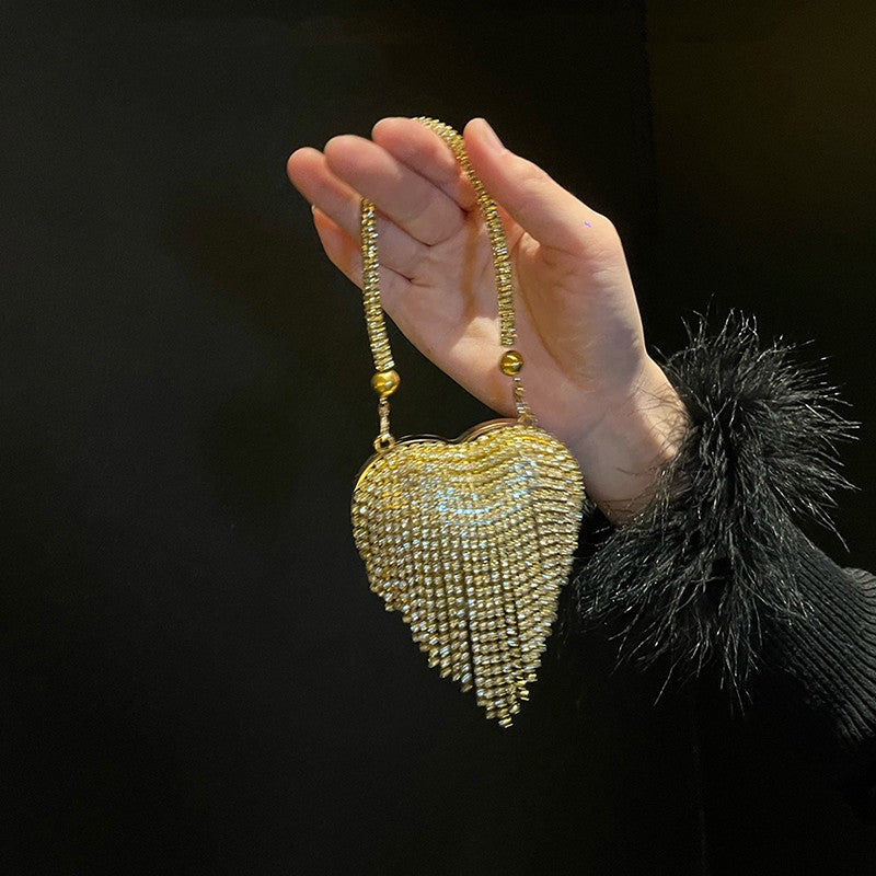 Luxury Small Bling Heart Shape Rhinestones Evening Clutch Purse Ladies Fashion Bag For Women Chain Shoulder Bag Party Gift
