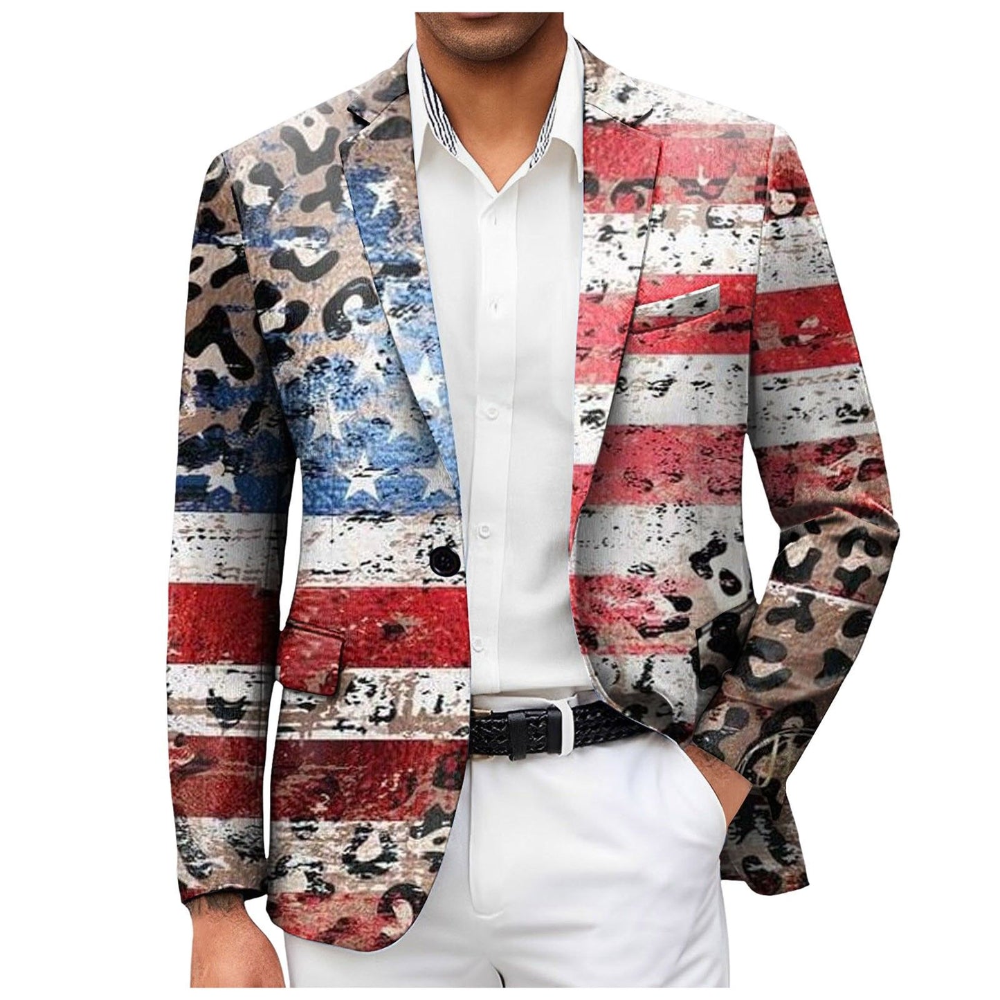One Button Jacquard Suit Men'S Clothing Fashion Independence Day 3d Digital Printed Suit Jacket Light Business Suit Jacket