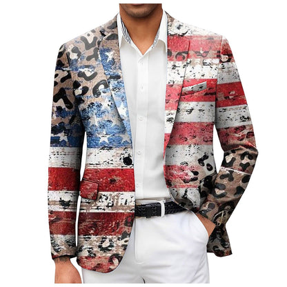One Button Jacquard Suit Men'S Clothing Fashion Independence Day 3d Digital Printed Suit Jacket Light Business Suit Jacket
