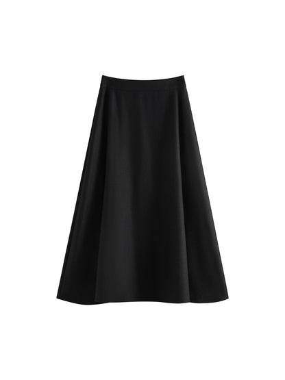 FSLE Office Lady Wool High Waisted A-line Skirt for Women Thickened Medium Length 2024 Winter New Women Casual Skirts 24FS14642