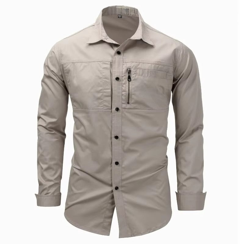 High Quality Cotton 100% Men Outdoor Long Sleeved Cargo Shirts Man Multi Pockets Loose Shirts New Male Solid Casual Shirts Eu3XL
