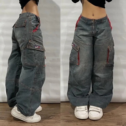 Y2K American New Pattern Embroidery Wash Baggy Jeans Men High Street Vintage Hip Hop Fashion Casual Joker Couple Wide-leg Pants