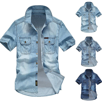 Men Denim Shirts Double Pocket Solid Color Casual Male Cowboy Shirts New Summer Autumn Slim Fit High Quality Shirts For Men