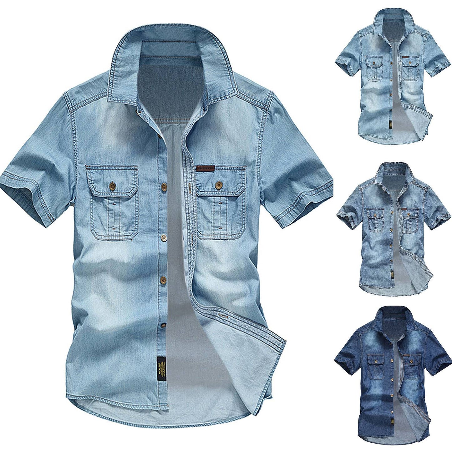 Men Denim Shirts Double Pocket Solid Color Casual Male Cowboy Shirts New Summer Autumn Slim Fit High Quality Shirts For Men