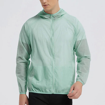 Summer Men's Sun Protection Clothing Lightweight Breathable Ice Silk Hooded Quick Dry Jacket Outdoor Anti-ultraviolet Skin Coat