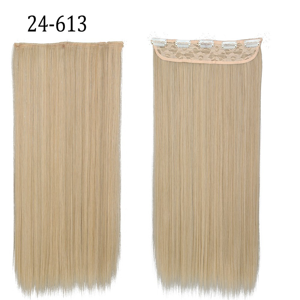 Apliques de Cabelo Sintético Liso Comprido de 5 Clipes 22'' Fibra de Alta Resistência ao Calor Preto Castanho Loiro