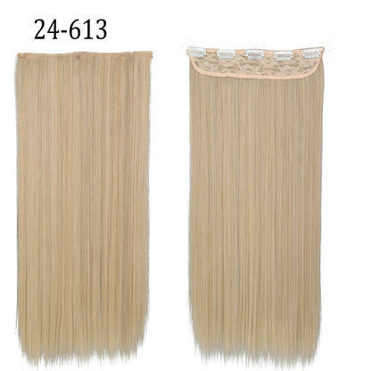 Apliques de Cabelo Sintético Liso Comprido de 5 Clipes 22'' Fibra de Alta Resistência ao Calor Preto Castanho Loiro