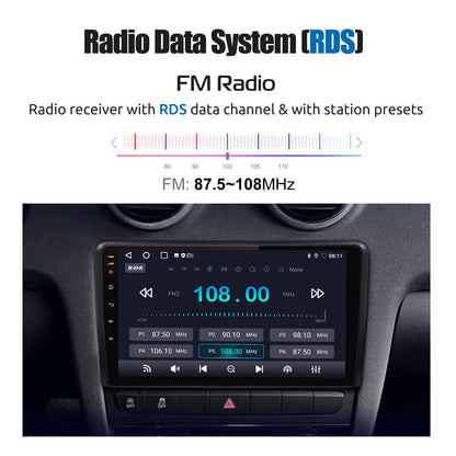 ESSGOO 9" Carplay AndroidAuto Car Stereo Multimedia Player Radio Android 13 GPS SAT Navi Wifi BT FM RDS For Audi A3 8P 2003-2013
