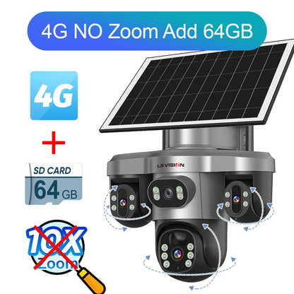 LS VISION 20MP 10X Optical Zoom Three PTZ Lens Solar Camera Outdoor WiFi/4G Three Screen Auto Tracking Security Cameras V380 Pro