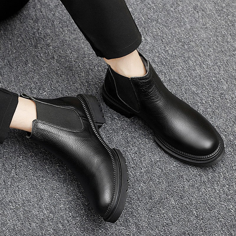 Genuine Leather Mens Chelsea Boots Slip on Male Casual Footwear All-match High Quality Ankle Boots Vintage Style Business Botas