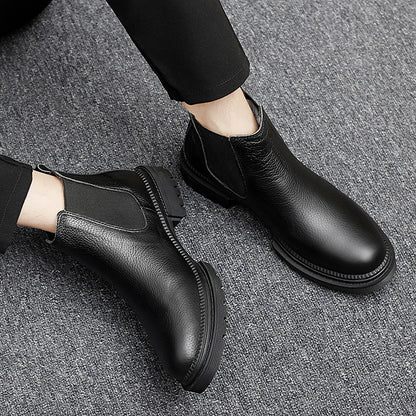Genuine Leather Mens Chelsea Boots Slip on Male Casual Footwear All-match High Quality Ankle Boots Vintage Style Business Botas