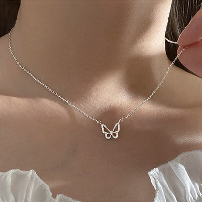 Novo Colar de Borboleta Brilhante Feminino Requintado Colar de Corrente Dupla Camada na Clavícula Joias para Presente Feminino