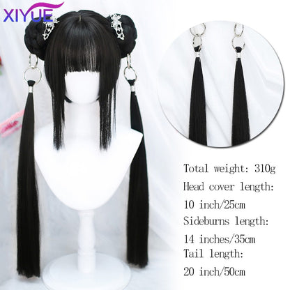 XIYUE Synthetic Long Straight Lolita Wig with Bang Red Ombre Black Cosplay Party Halloween Christmas Wavy Curly Harajuku Wig
