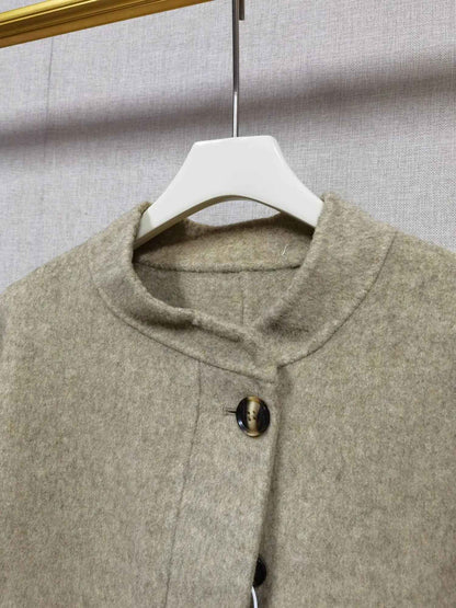 2025 Autumn Winter Fashion Women 3 Colors Single Breasted Stand Collar Coat Lady Double Sided Woolen Jacket