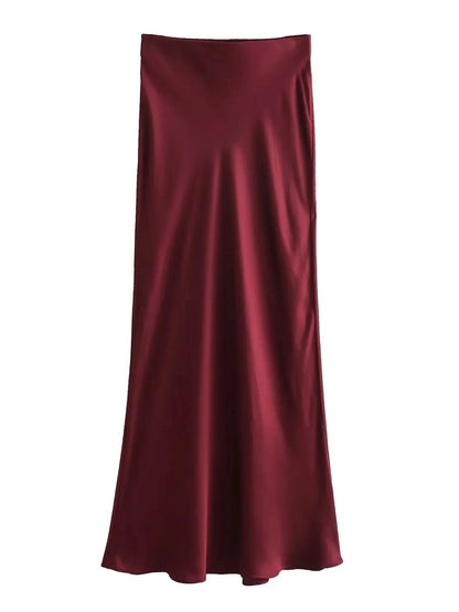 XNWMNZ Women's Fashion 2023 Flowing Satin Midi Skirt Women Vintage Elastic High