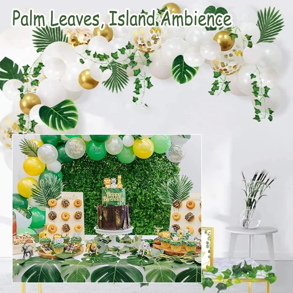10PCS Tropical Palm Leaves Summer Monstera Artificial Silk Turtle Leaves for Home Hawaiian Luau Beach Wedding Party Decor