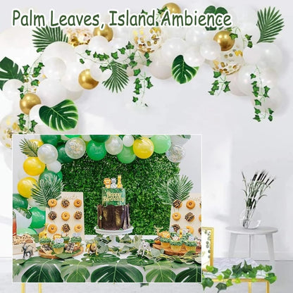 10PCS Tropical Palm Leaves Summer Monstera Artificial Silk Turtle Leaves for Home Hawaiian Luau Beach Wedding Party Decor