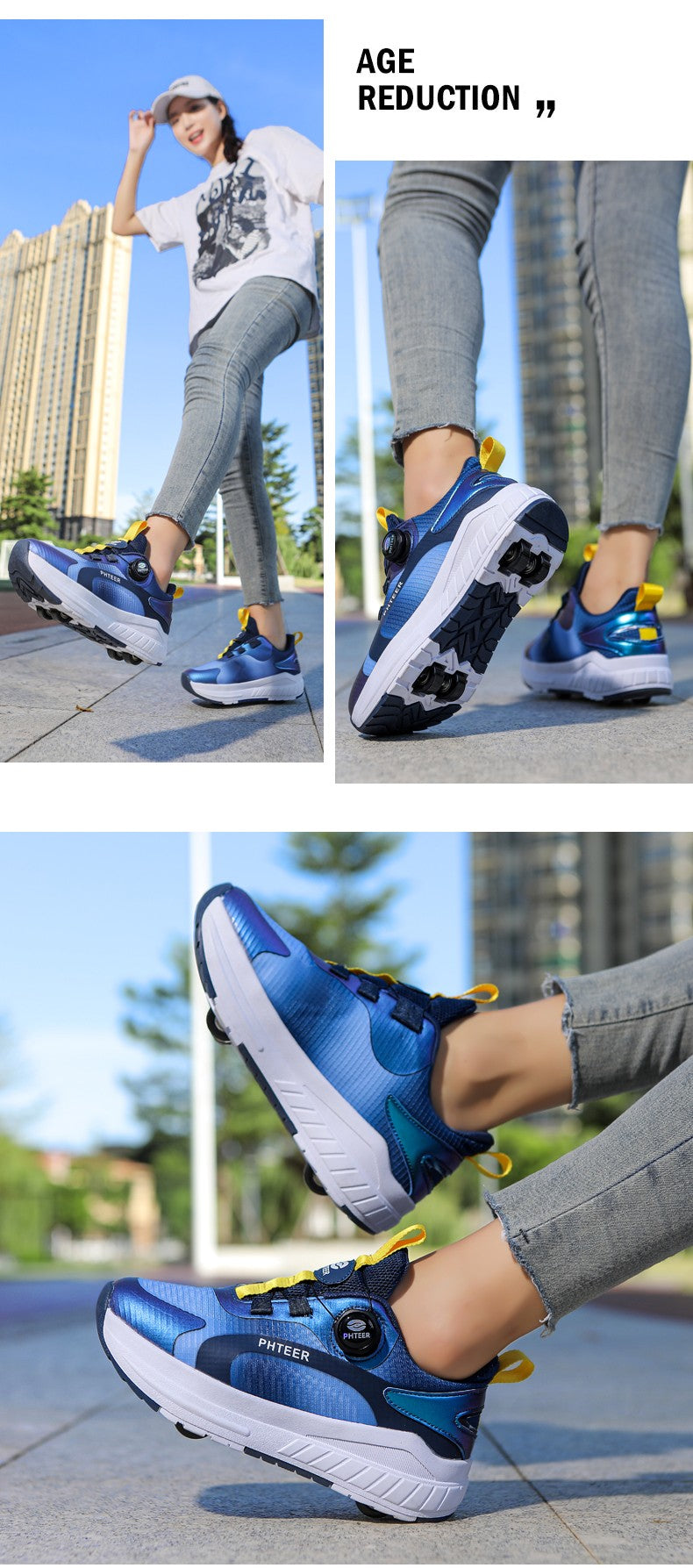 Kids Two Wheels Roller Skating Shoes With Light Magic Stick Walking Shoes Detachable Wheels Roller Skate Shoes For Teenagers