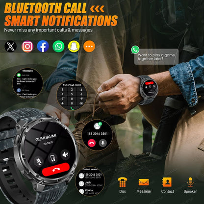 Smartwatch Masculino 2026 Novo Militar 1100mAh Bateria Tela AMOLED 1.7" Bússola GPS Lanterna Chamada Bluetooth 5ATM Natação