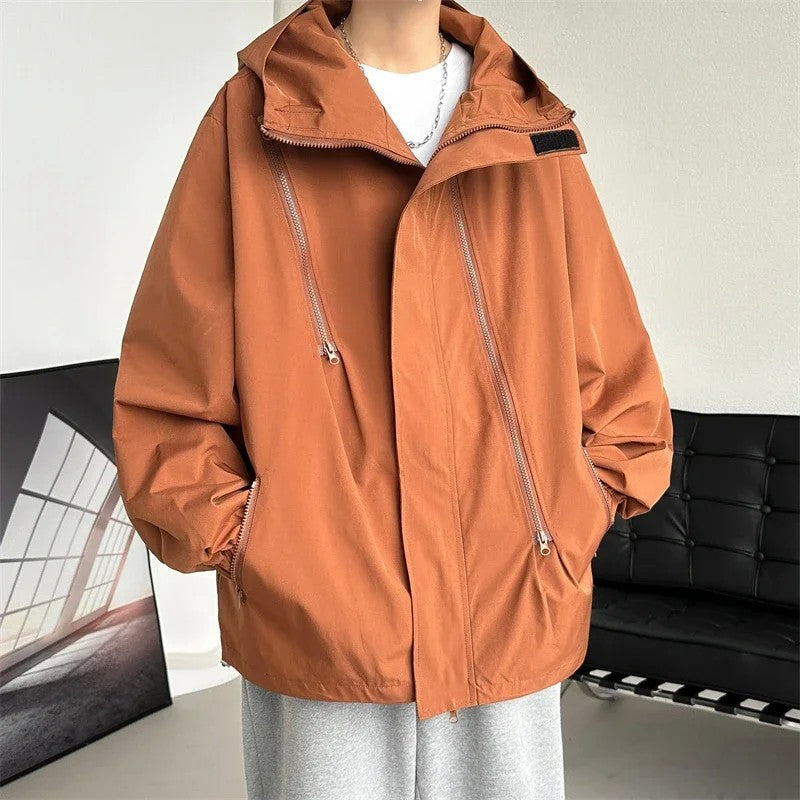2024 Men Hooded Jacket Men Bomber Jacket Mens Windbreakers Zipper Coats Spring Autumn Loose Cargo Jacket Men Casual Sportswear