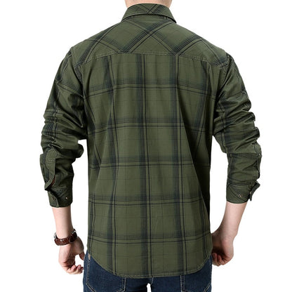 2024 New Plaid Shirt for Men Long Sleeve Striped Outdoor Casual Shirts Turn-down Collar 2-Pokcet Cargo Shirts High Quality Tops