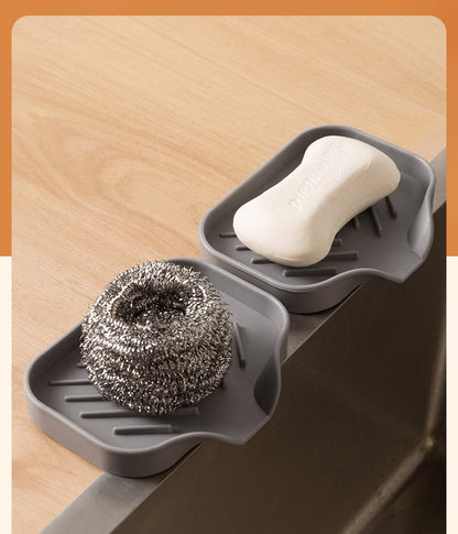 1/2pcs Kitchen Sink Silicone Tray With Drain Soap Sponge Storage Holder Countertop Sink Scrubber Brush Soap Storage Rack