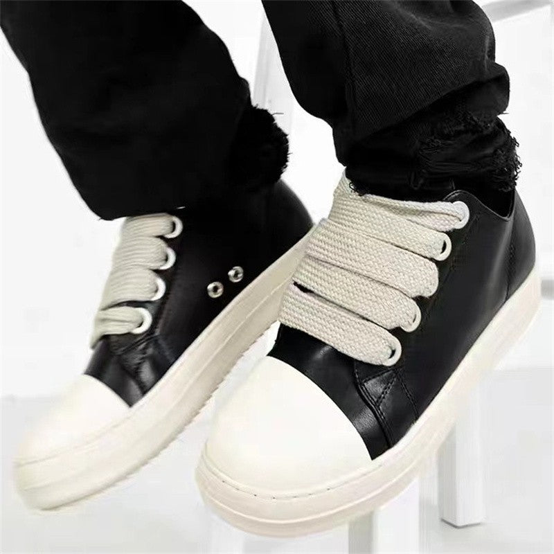 Men's Women Platform Sneakers Black Leather Zipper Lace Up Casual Shoes Thick Bottom Sneakers Large Size Chaussure Femme 2025