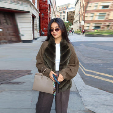 Vintage Faux Fur patchwork Jacket For Women Fashion Design Sense Long Sleeves Casual Coat 2025 Autumn Winter Female Streetwear