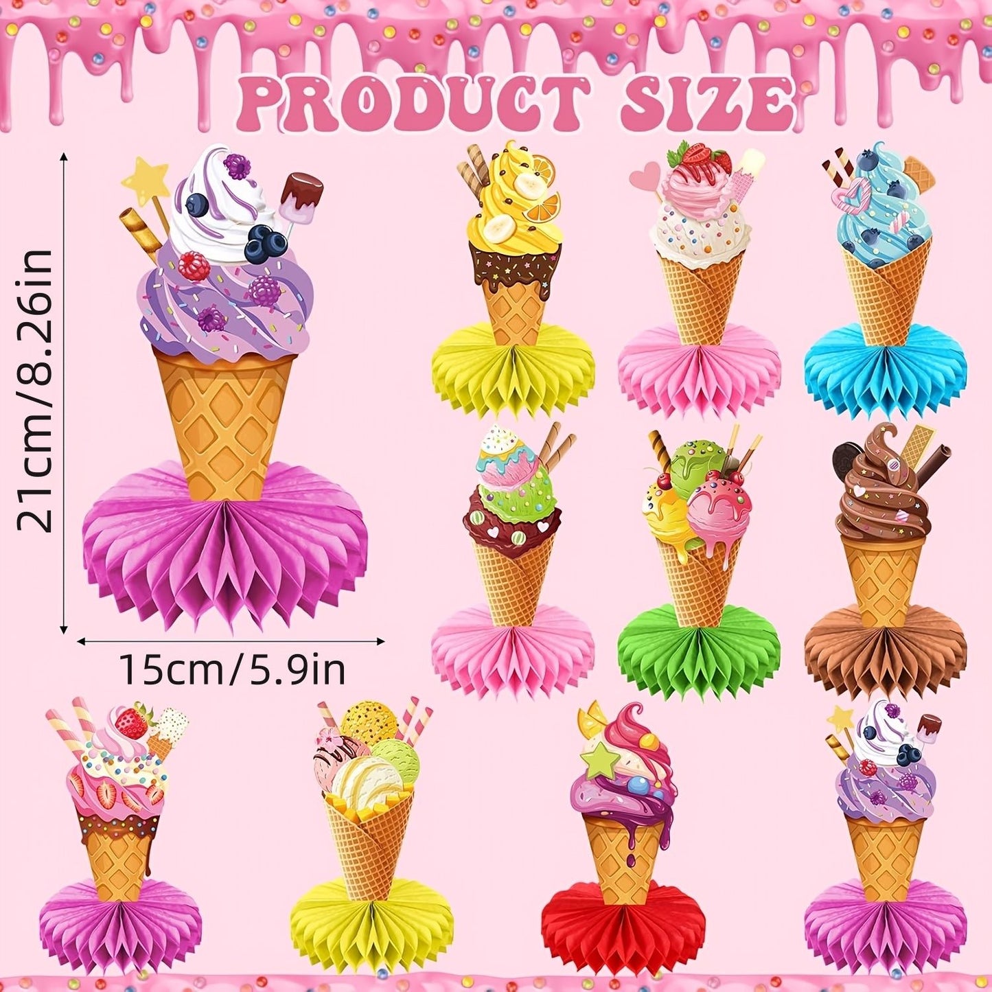 Colorful Paper Banners Ice Cream Shape Pull Flag Party Bunting Milk Tea Summer Theme Garland Decorative