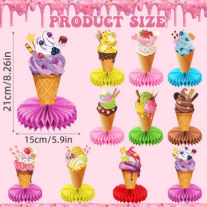 Colorful Paper Banners Ice Cream Shape Pull Flag Party Bunting Milk Tea Summer Theme Garland Decorative