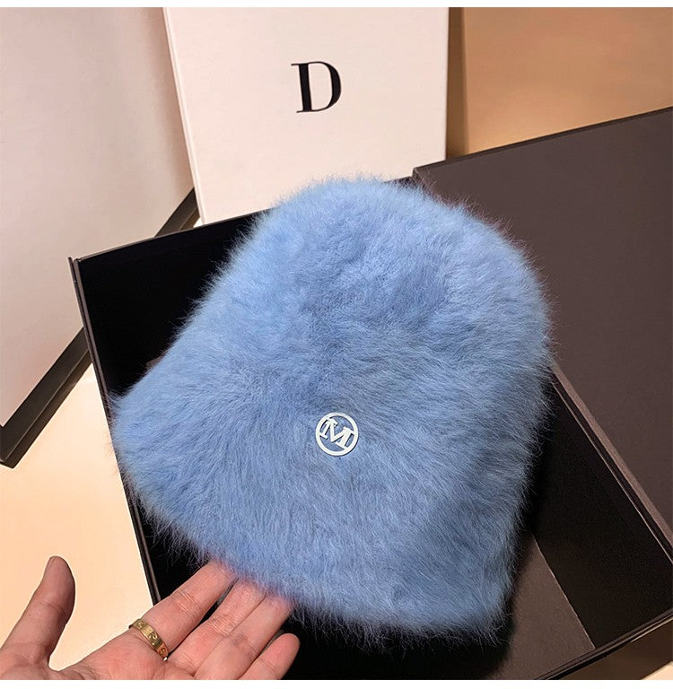 Coreia Designer M Bucket Hat Feminino Quente Pelúcia Angola Coelho Pelo Chapéu Senhora Outono Inverno Ins Moda Chapéu Bacia Retrô Fofo Panamá
