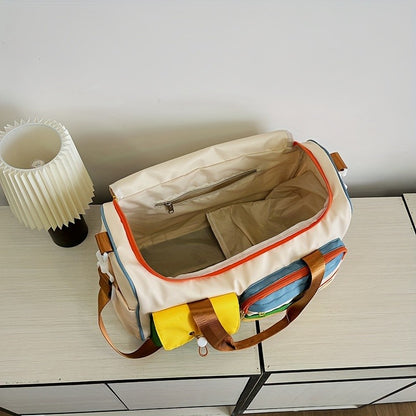 Colorful Retro Travel Bag, Large Capacity Duffle With Shoulder Strap, Sports Gym Carry-On, Multi-Pocket Casual Weekend Luggage