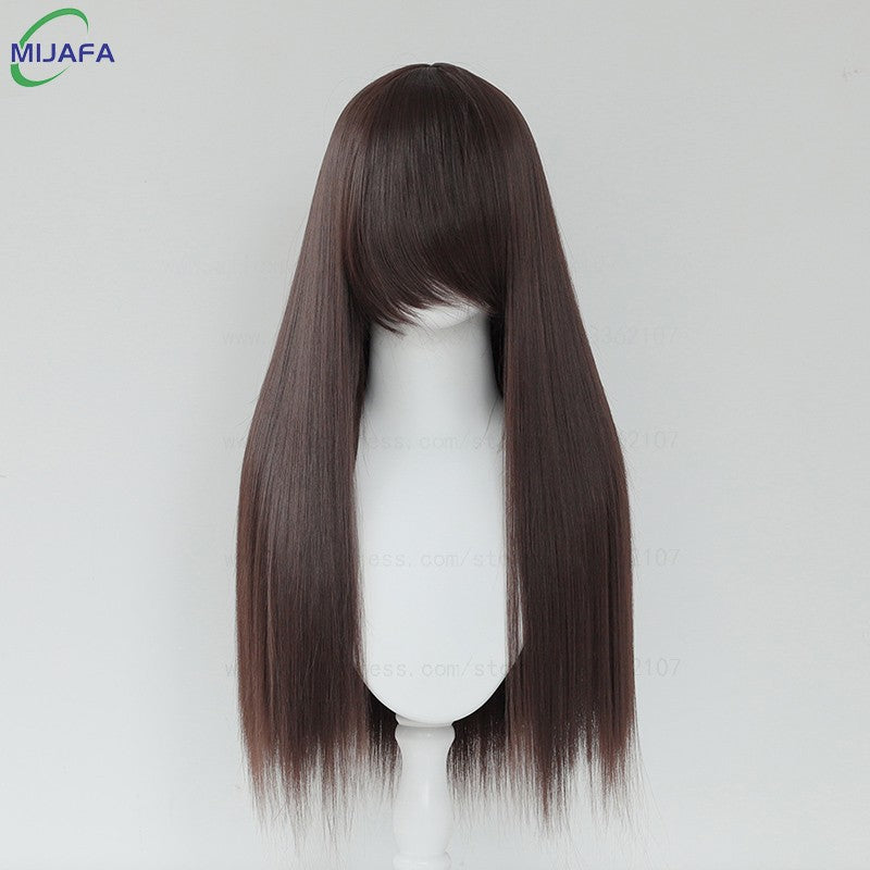 Peruca de Cosplay Longa e Lisa de Altíssima Qualidade, 400g, 48 Cores, 60cm, com Franja, Resistente ao Calor, Perucas Anime + Touca de Peruca