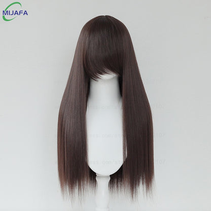 Peruca de Cosplay Longa e Lisa de Altíssima Qualidade, 400g, 48 Cores, 60cm, com Franja, Resistente ao Calor, Perucas Anime + Touca de Peruca