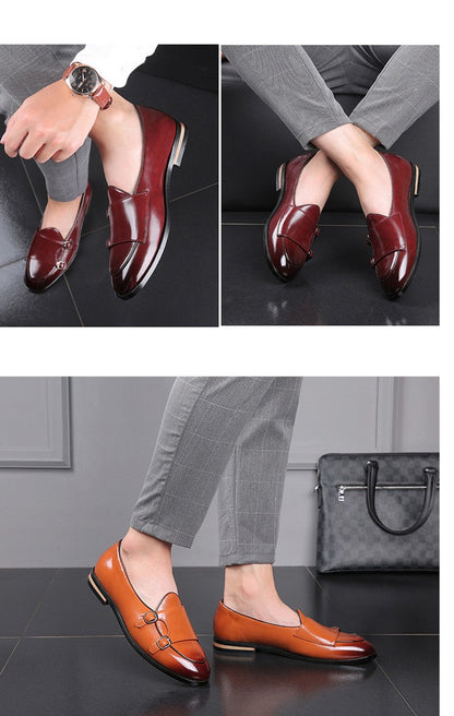 Man Shoes Leather Loafers designer Fashion Slip-on Casual Comfortable Double Monk Dress Shoe
