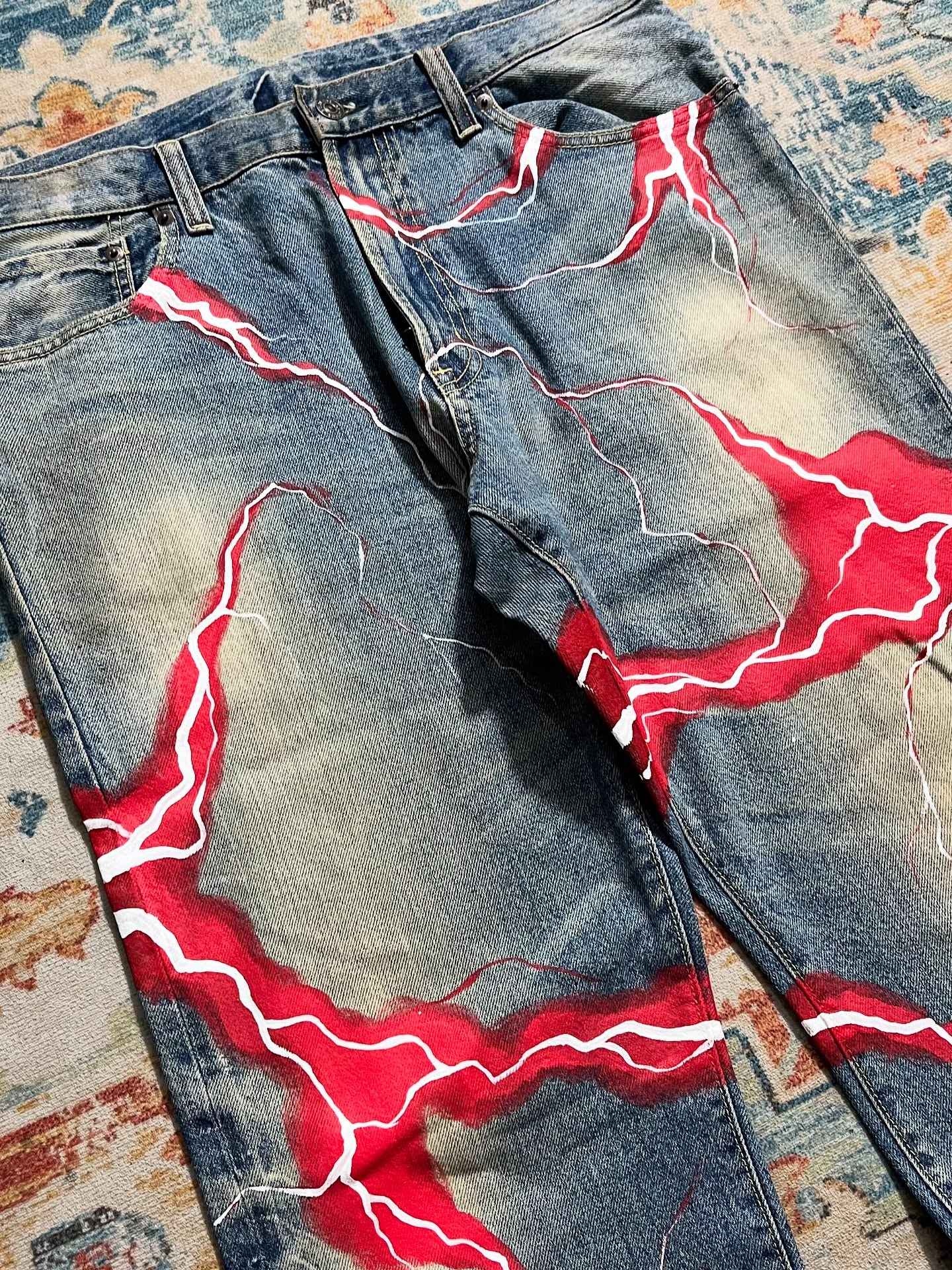 retro y2k gothic lightning graphic jeans wide legs loose loose hip-hop street style men and women fashion clothing