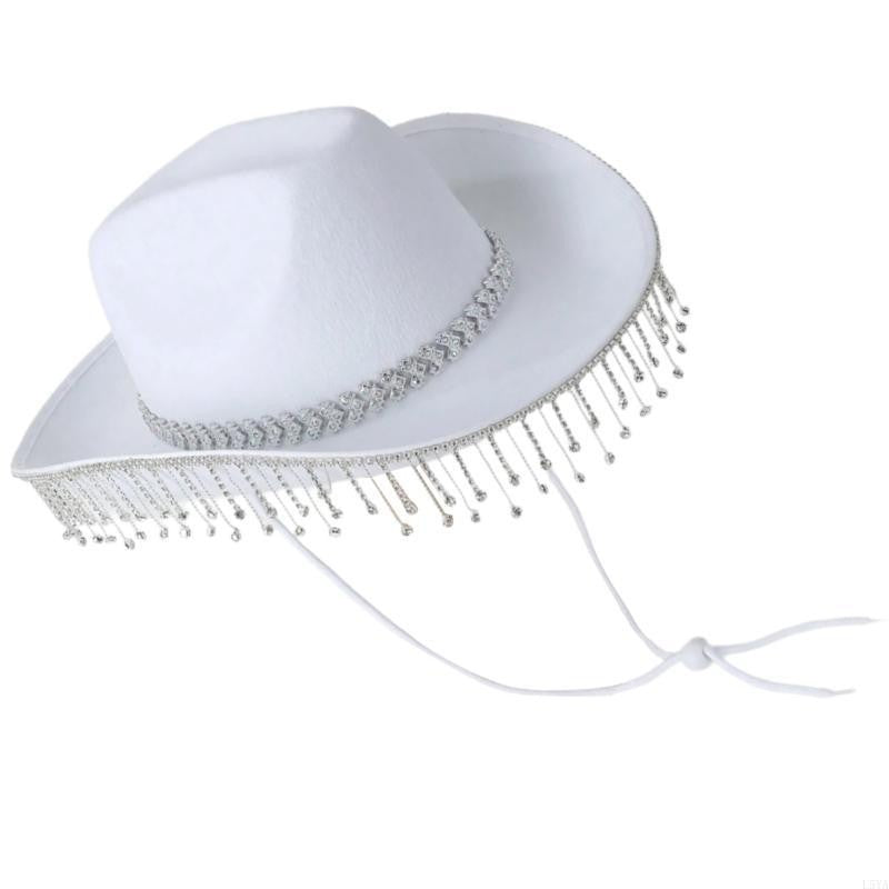 L5YA Soft Sweet Unisex Hat British Stylish Hat Rhinestones Fashionable Western Hat for Parties and Weddings