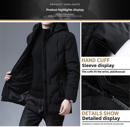 Top Grade Designer New Brand Men Parka Jacket Thick Casual Fashion Windbreaker Hooded Quilted Bubble Coats Long Mens Clothes
